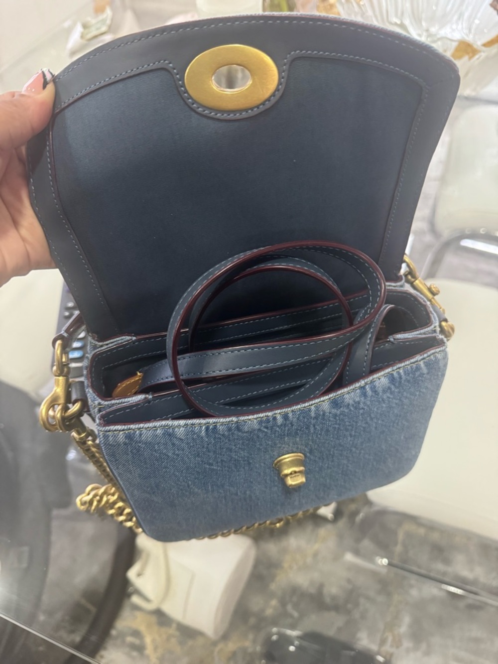 Coach Denim Shoulder Bag with Gold Chain - Picture 2 of 3